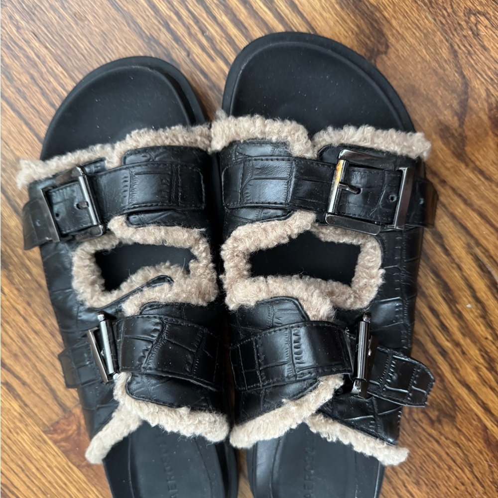 Women's Black Shearling Sandals